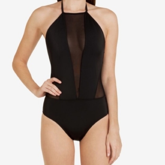 NWT Ted Baker Mesh Panel One Piece Halter Swimsuit in Black 6 - Picture 2 of 11
